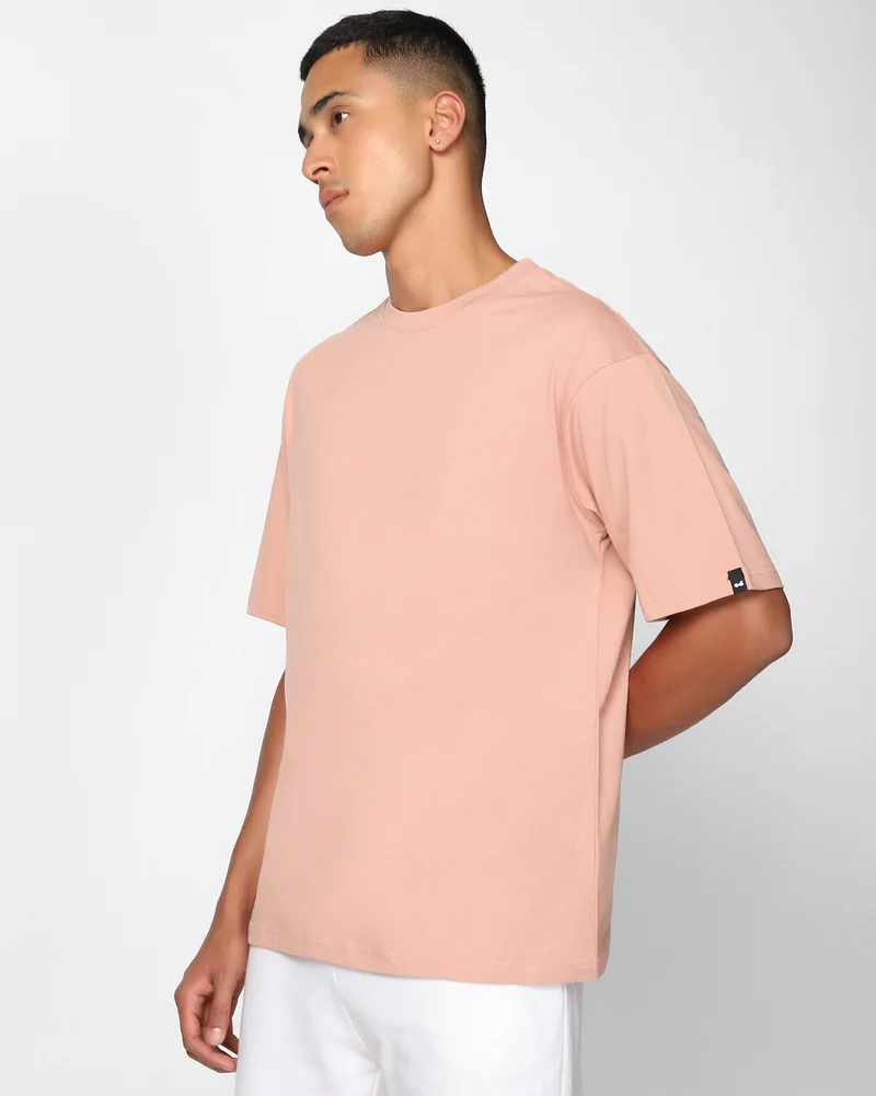 bewakoof Men's Pink Oversized T-shirt
